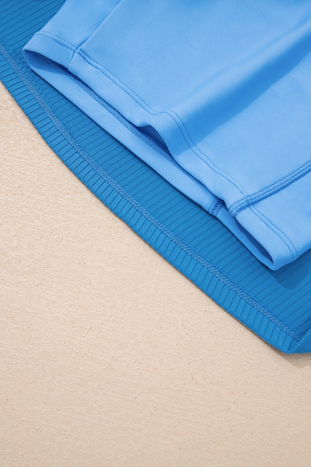 Dusk Blue Color Block Edge Ribbed Pocketed Lined Swim Dress