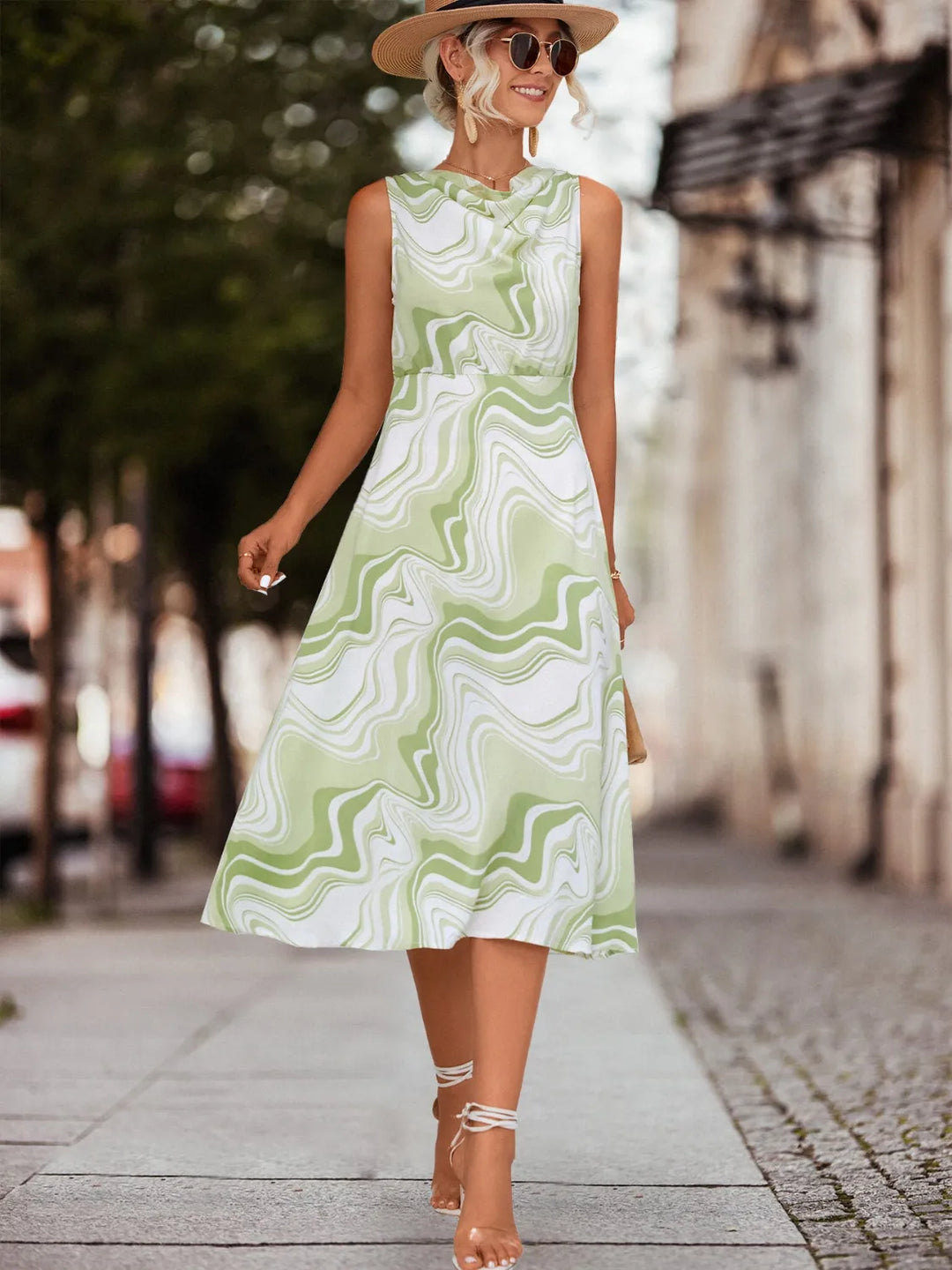 Printed Sleeveless Midi Dress