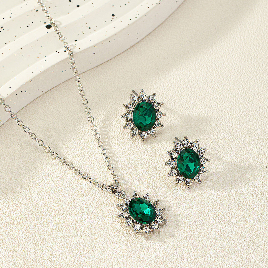 European And American Fashion SUNFLOWER Zircon Ear Stud Necklace Suit
