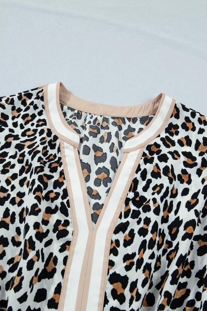 Leopard Print Colorblock Trim Sleeveless Midi Dress