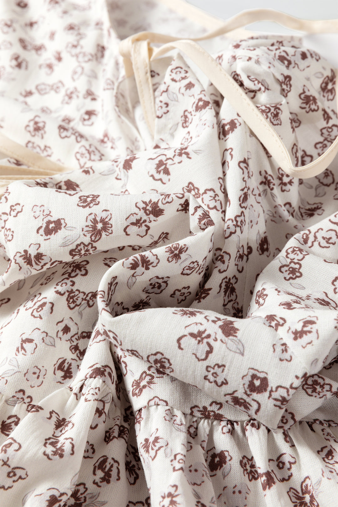 White Bow Tie Front Floral Print Flounce Sleeve Peplum Blouse