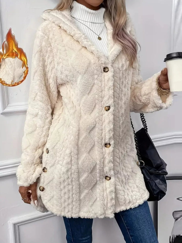 Full Size Button-Down Hooded Outerwear Plus Size