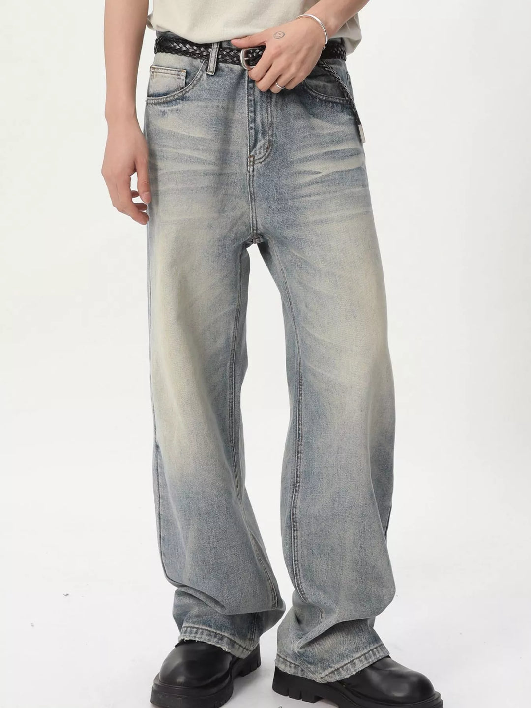 Men's Vintage Wash Wide Leg Jeans