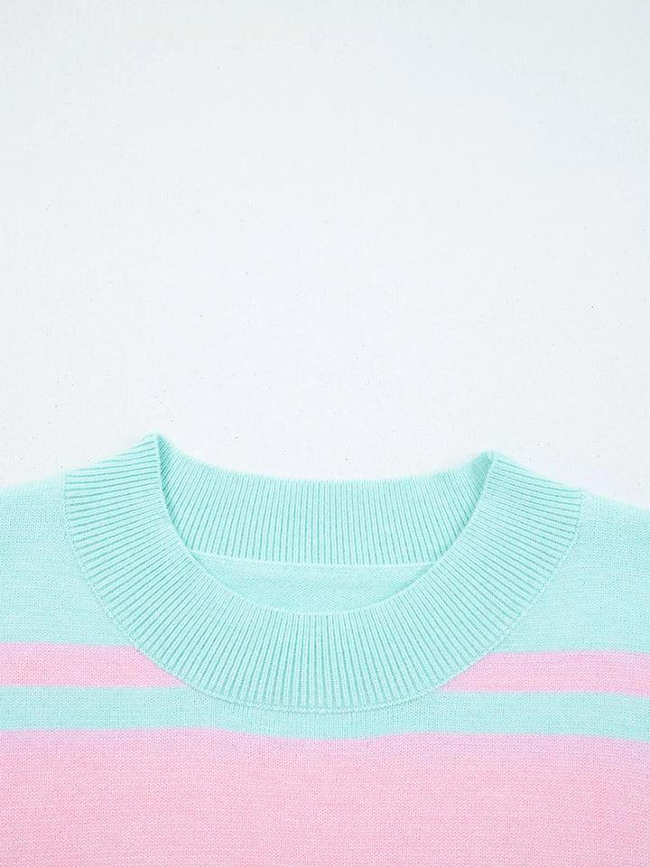 Multicolour Striped Knit Ribbed Trim Boxy Fit Cropped Sweater