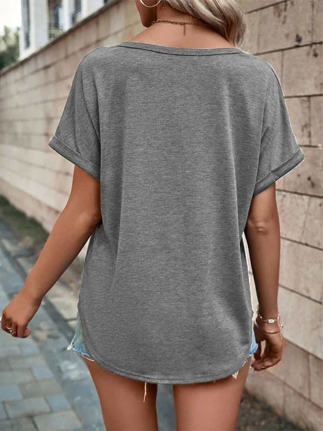 Full Size Decor Button Short Sleeve T-Shirt Plus Size