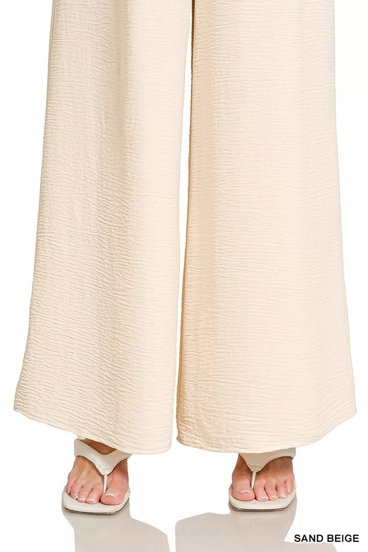 Zenana Woven Airflow Elastic Waistband Pants