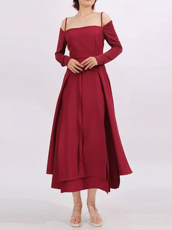 Slit Spaghetti Strap Long Sleeve Dress