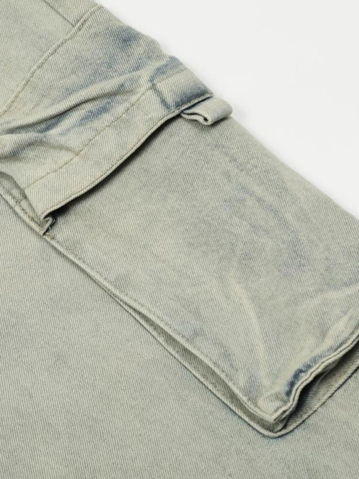 Men's Washed Multi-Pocket Straight Cargo Jeans