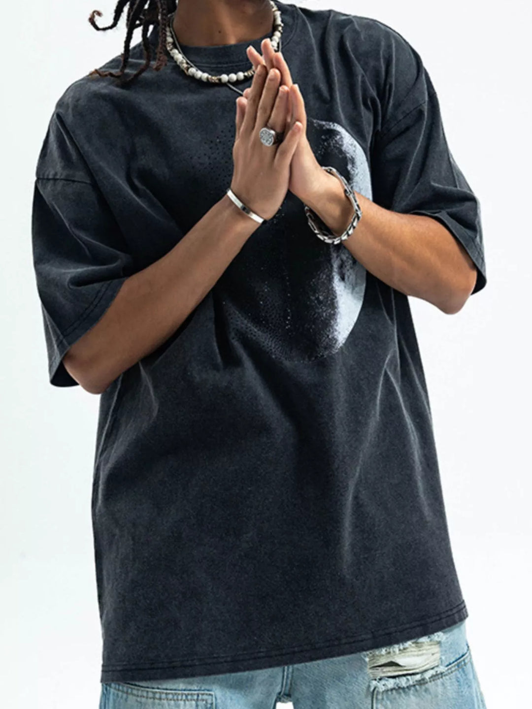 Men's Moon Round Neck Half Sleeve T-Shirt