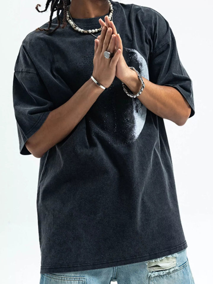 Men's Moon Round Neck Half Sleeve T-Shirt