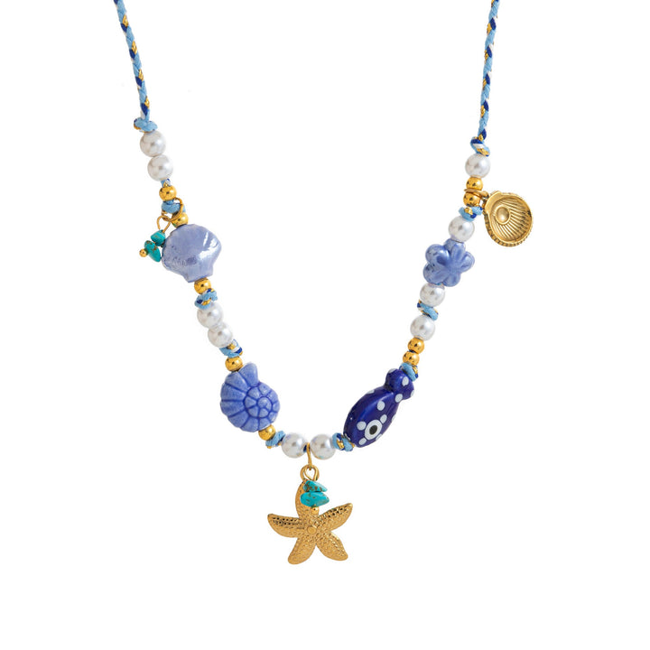 Colored Fabric Fan-shaped Seashell Electroplated 18k Gold Necklace And Bracelet