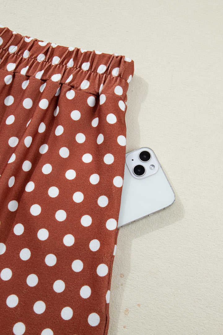 Brown Polka Dot Print Short Set