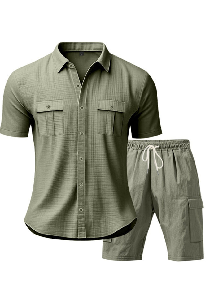 Men's Full Size Button Up Shirt and Shorts Set Plus Size