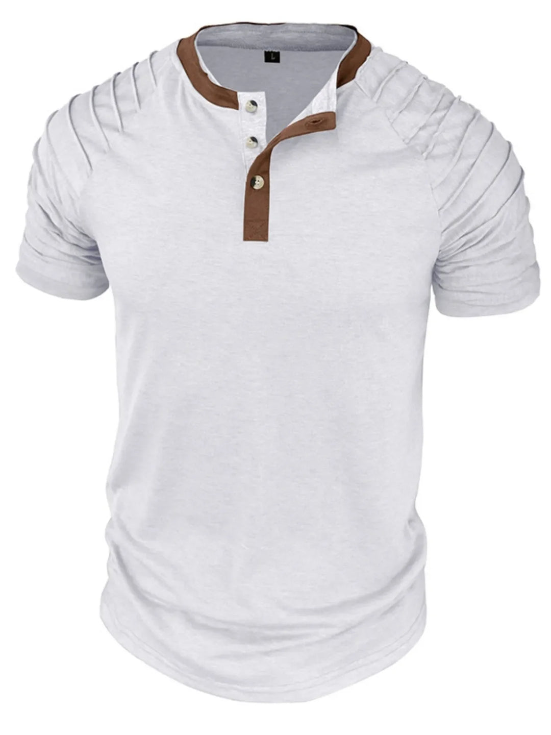 Men's Full Size Casual Henley Short Sleeve Top with Contrast Collar Plus Size