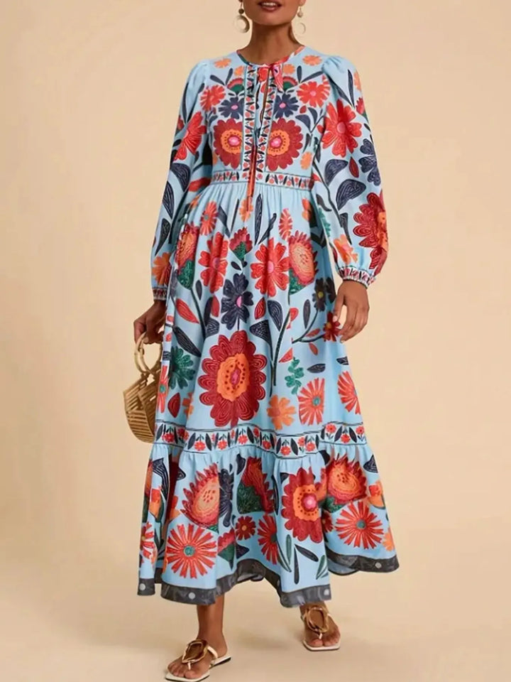 Floral Tie Waist Long Sleeve Dress