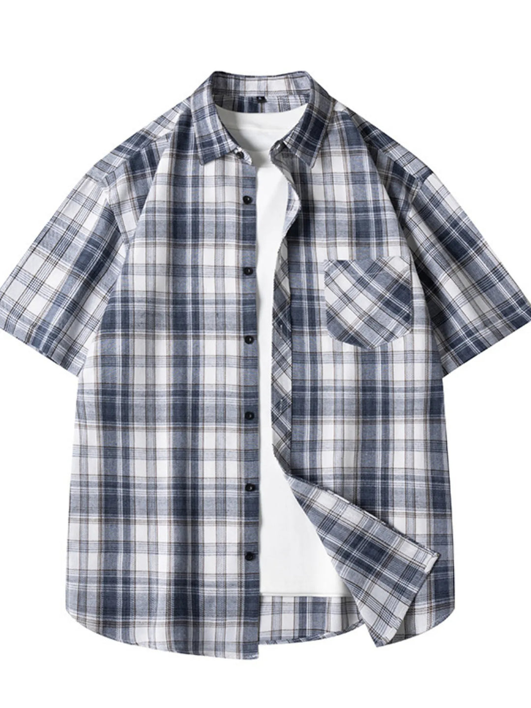 Men's Plus Size Casual Plaid Short Sleeve Shirt