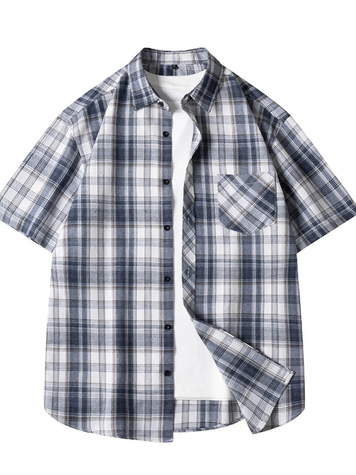 Men's Plus Size Casual Plaid Short Sleeve Shirt