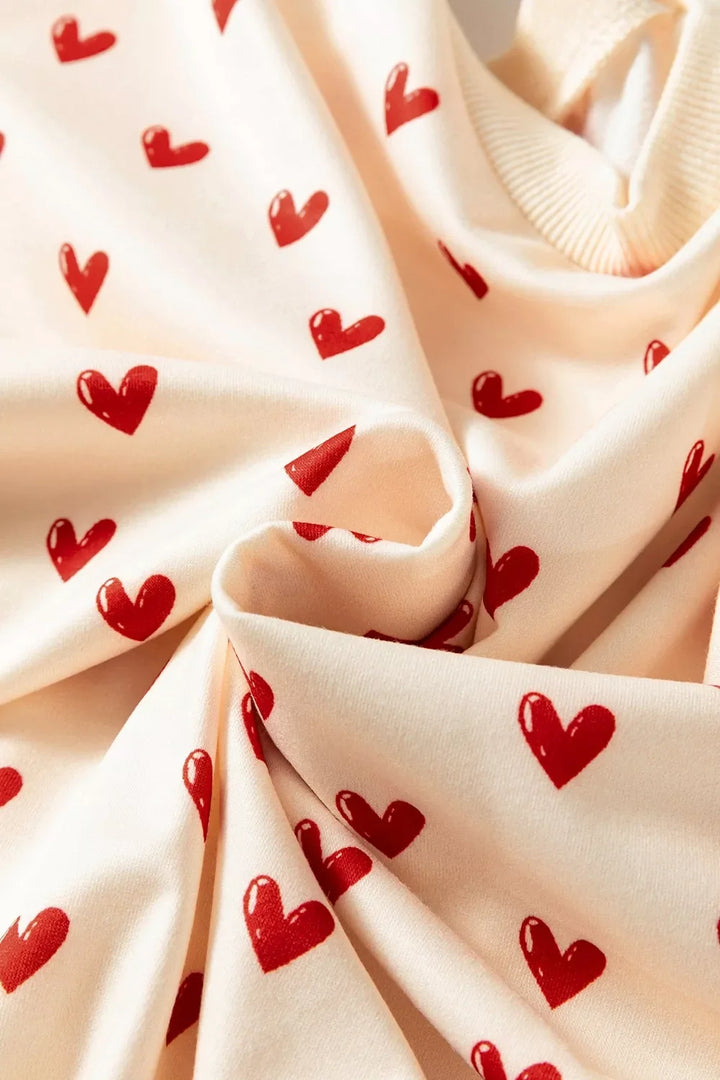 Heart Print Round Neck Long Sleeve Regular Fit Sweatshirt