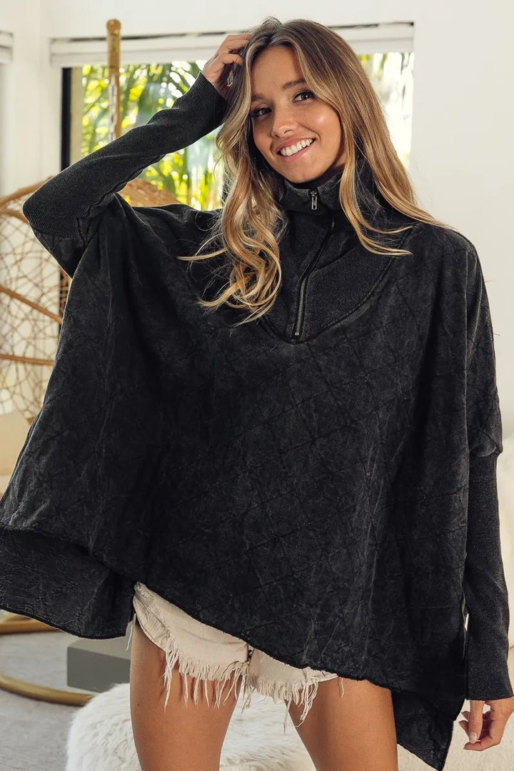 BiBi Vintage Washed Quilted Half Zip Top
