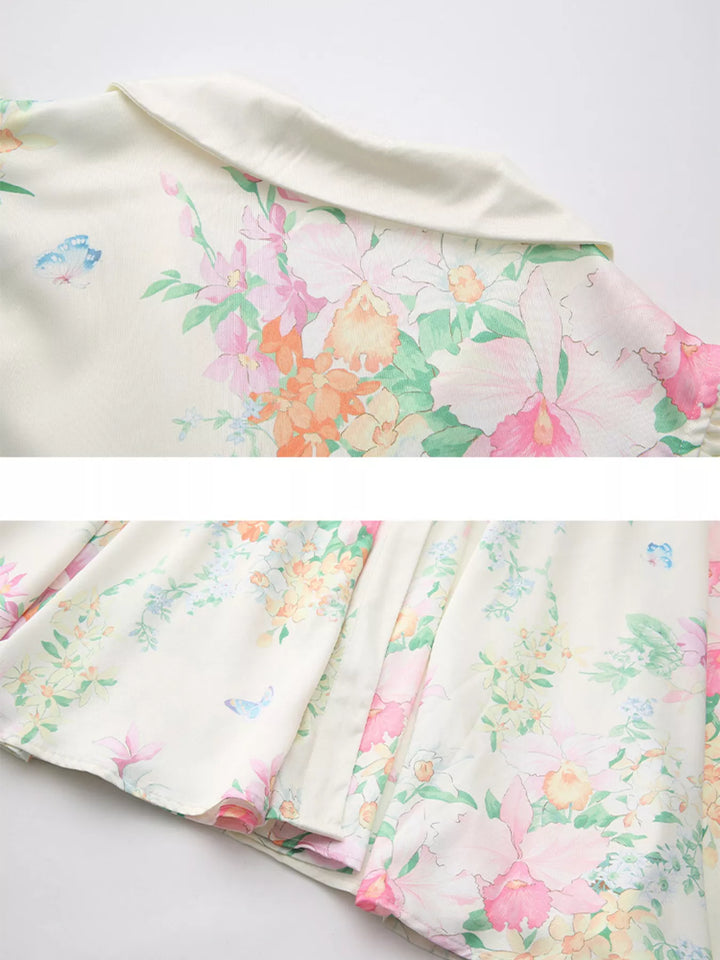 Floral Print Ruffle Sleeve Midi Dress