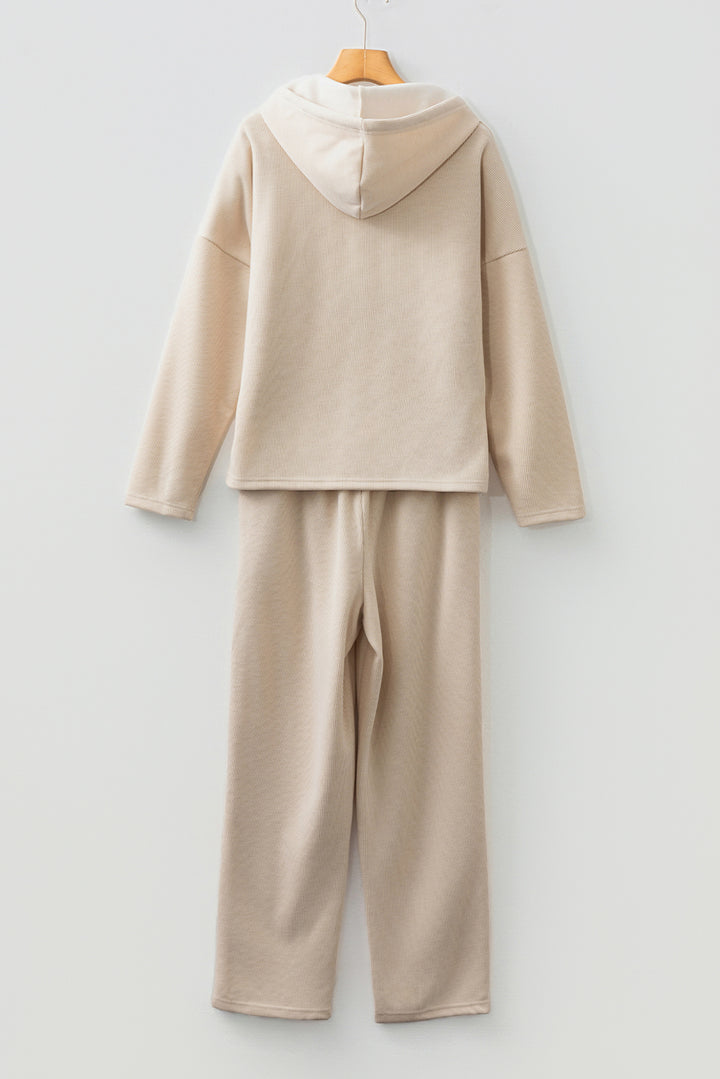 Parchment Leopard Drawstring Pullover Hoodie and High Waist Pants Corduroy Suit