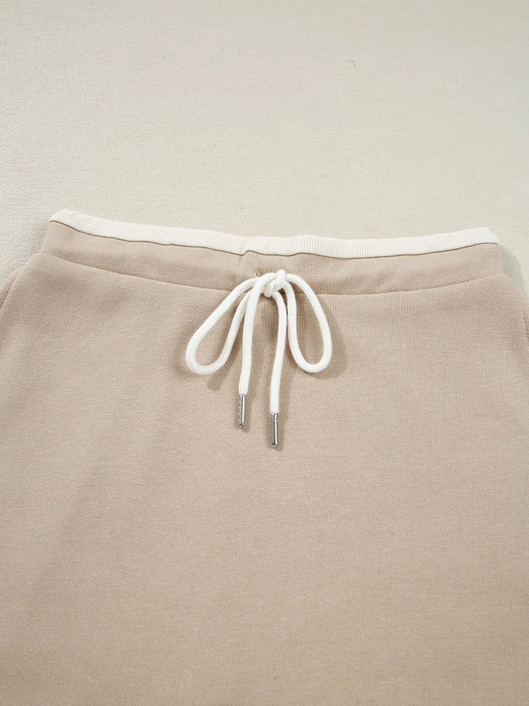 Contrast Collared Neck Top and Drawstring Mini Skirt Set
