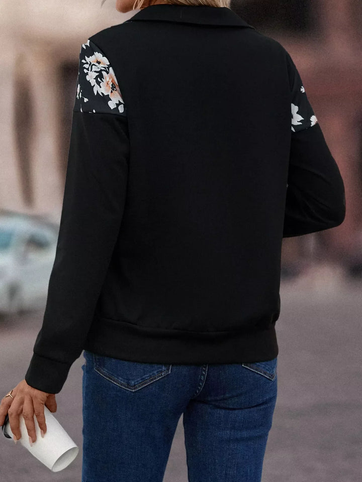 Floral Print Quarter Zip Sweatshirt
