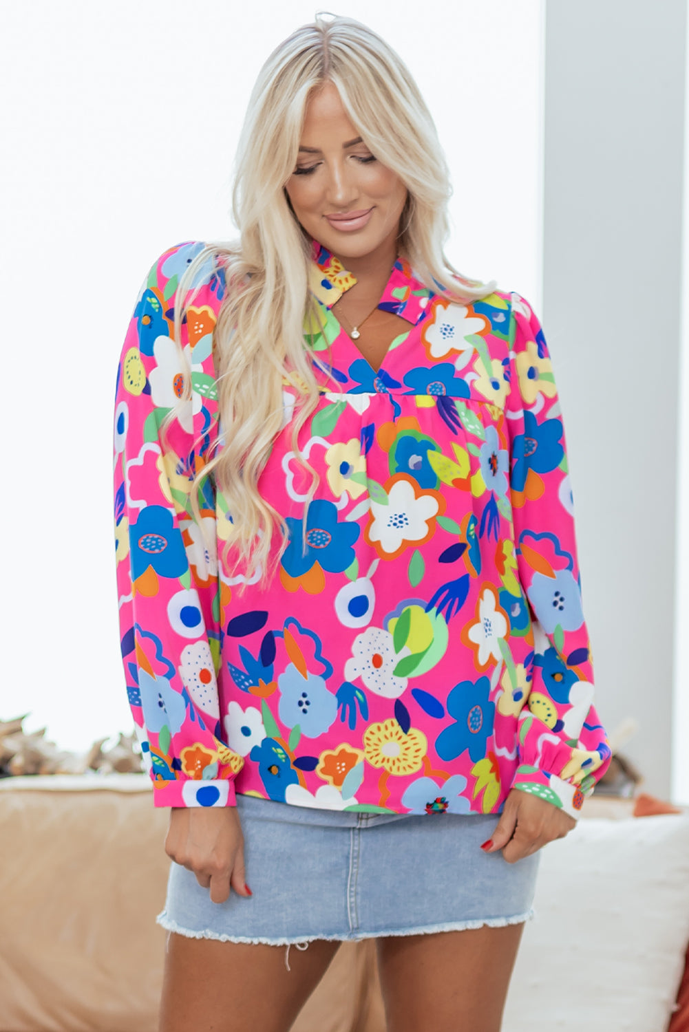 Rose Flower Bomb V Neck Blouse
