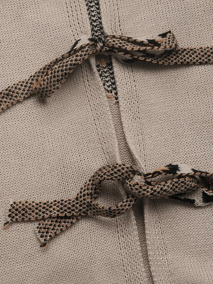 Leopard Heart Back Tie-Front Knit Cardigan