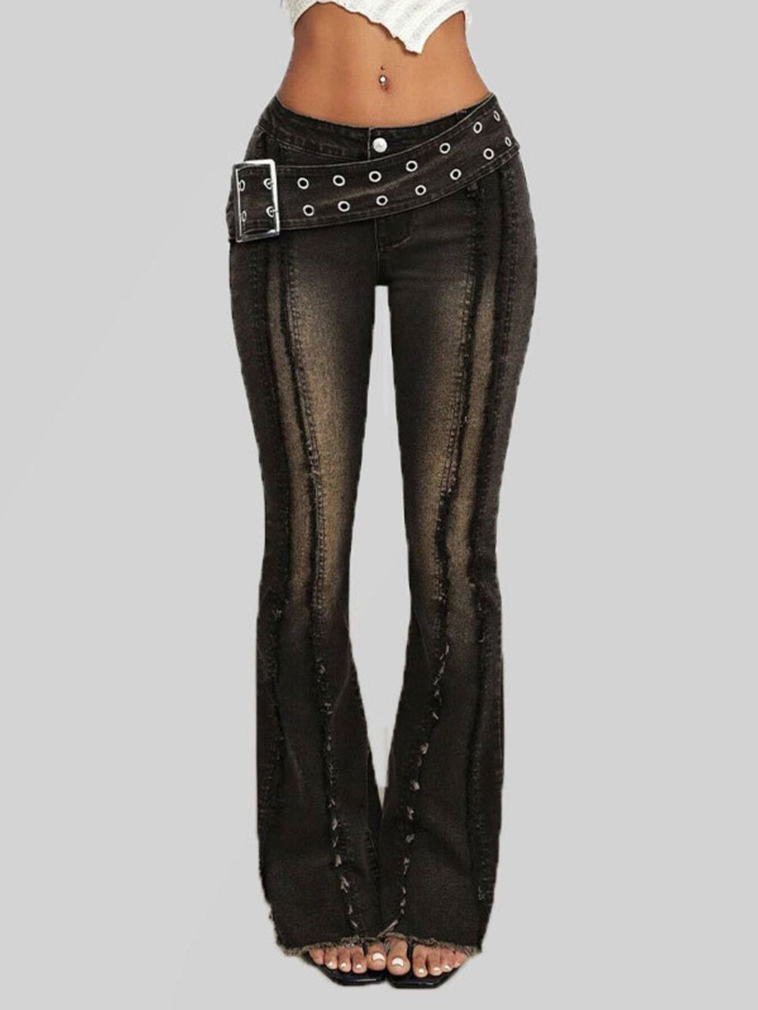 Belted High Waist Flare Jeans