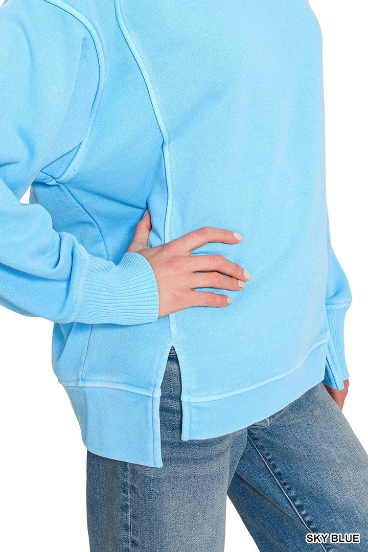 Zenana Pigment Dye Exposed-seam Fleece Sweatshirt