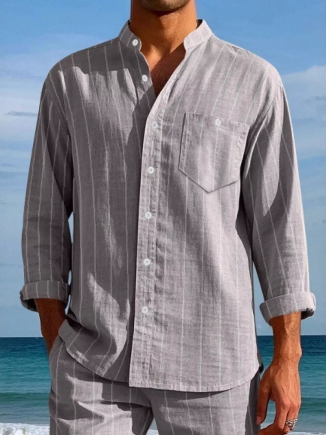 Men's Full Size Striped Button Up Shirt Plus Size