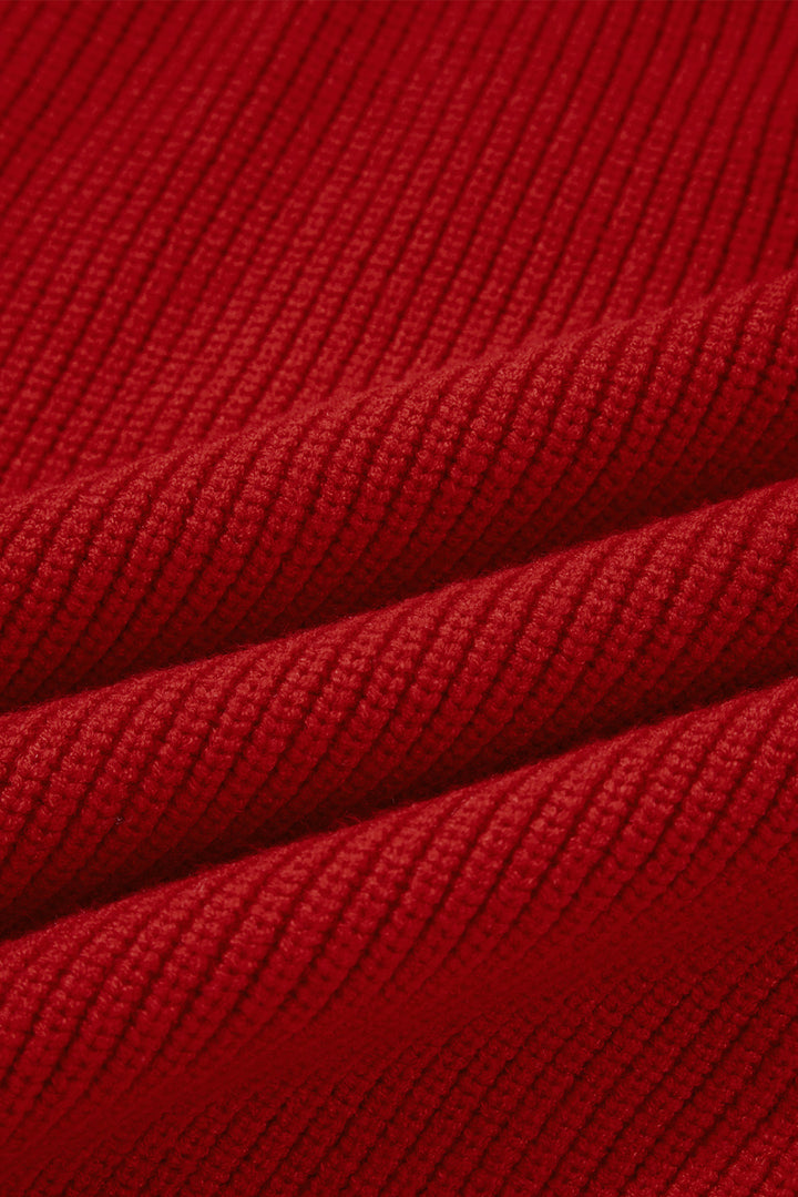 Racing Red Lantern Sleeve V Neck Knot Back Sweater