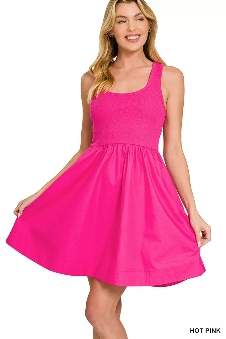 Zenana Combined Knit & Woven Midi Dress