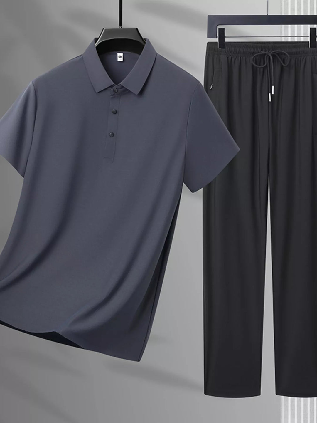 Men's Plus Size Button Detail Polo and Pants Set