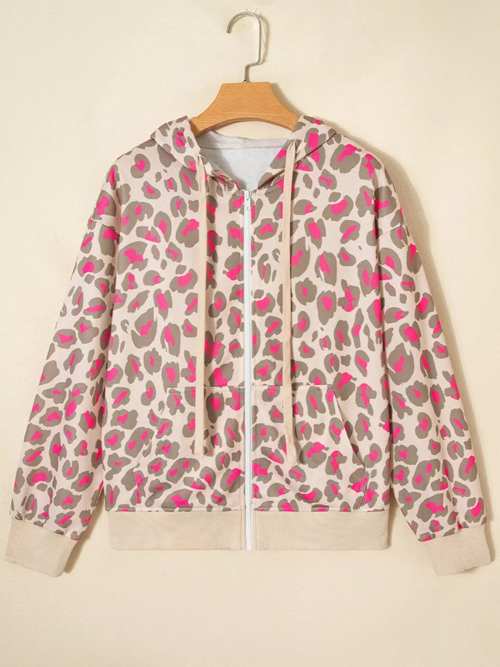 Leopard Print Zip-Up Hoodie