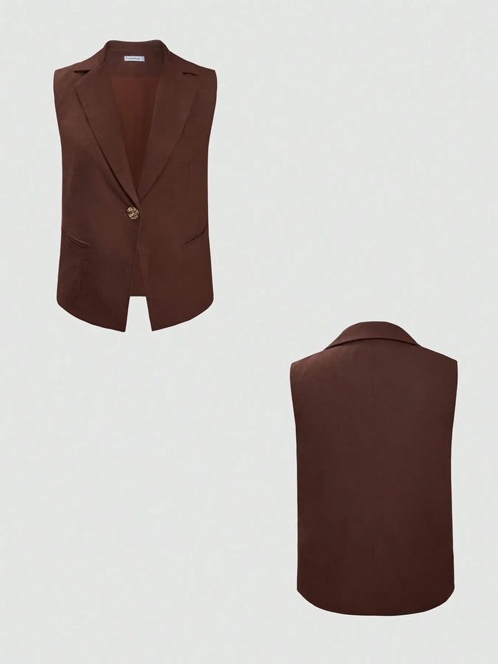 One Button Sleeveless Top and Pants Set