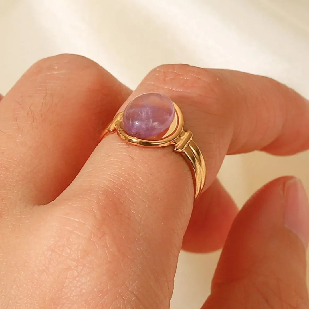 Vintage Natural Stone Gold Plated Adjustable Ring