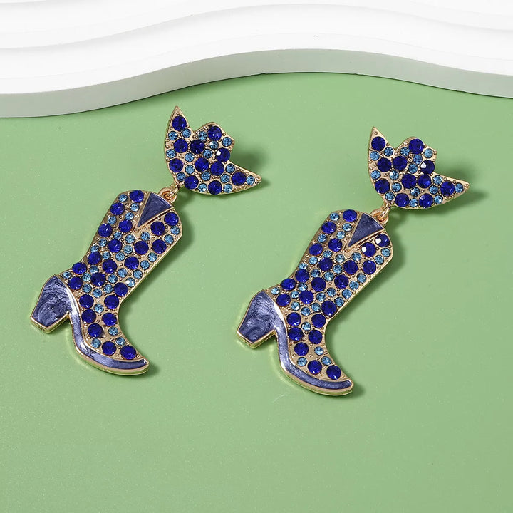 Rhinestone Cowboy Boot Dangle Earrings