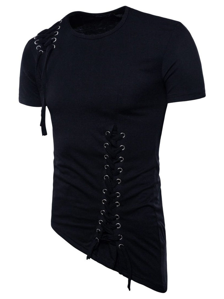 Men's Lace-Up Asymmetric Hem T-Shirt