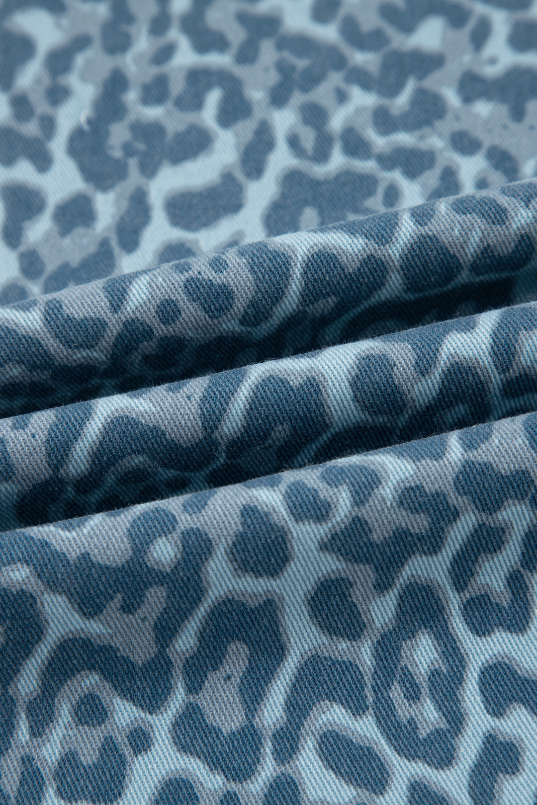 Sky Blue Leopard Frayed Edge Wide Leg High Waist Jeans