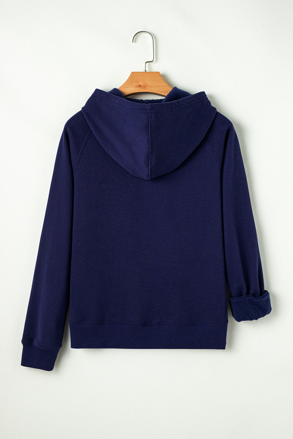 Sweat à capuche zippé doublé polaire bleu marine uni