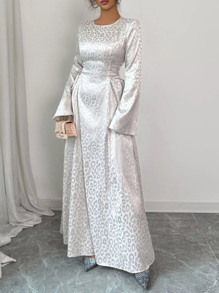 Leopard Lace Up Long Sleeve Maxi Dress