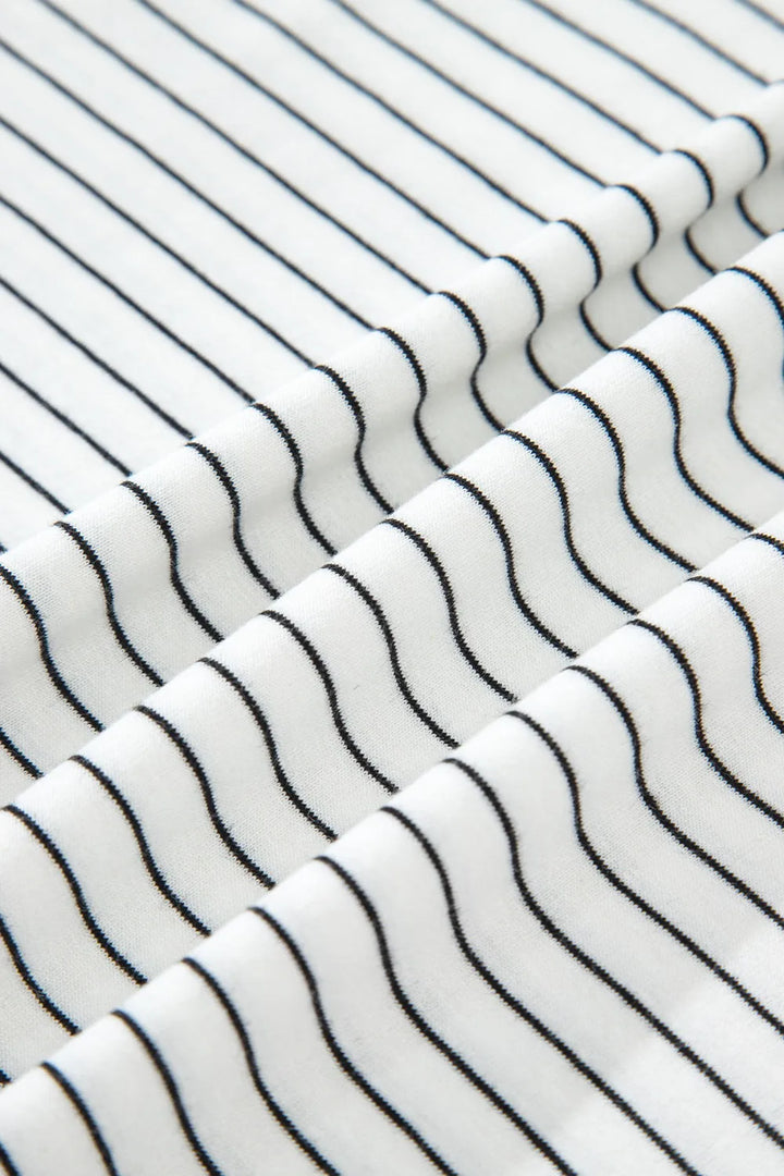 Stripe Cap Sleeve Crew Neck Casual Tee with Chest Pocket