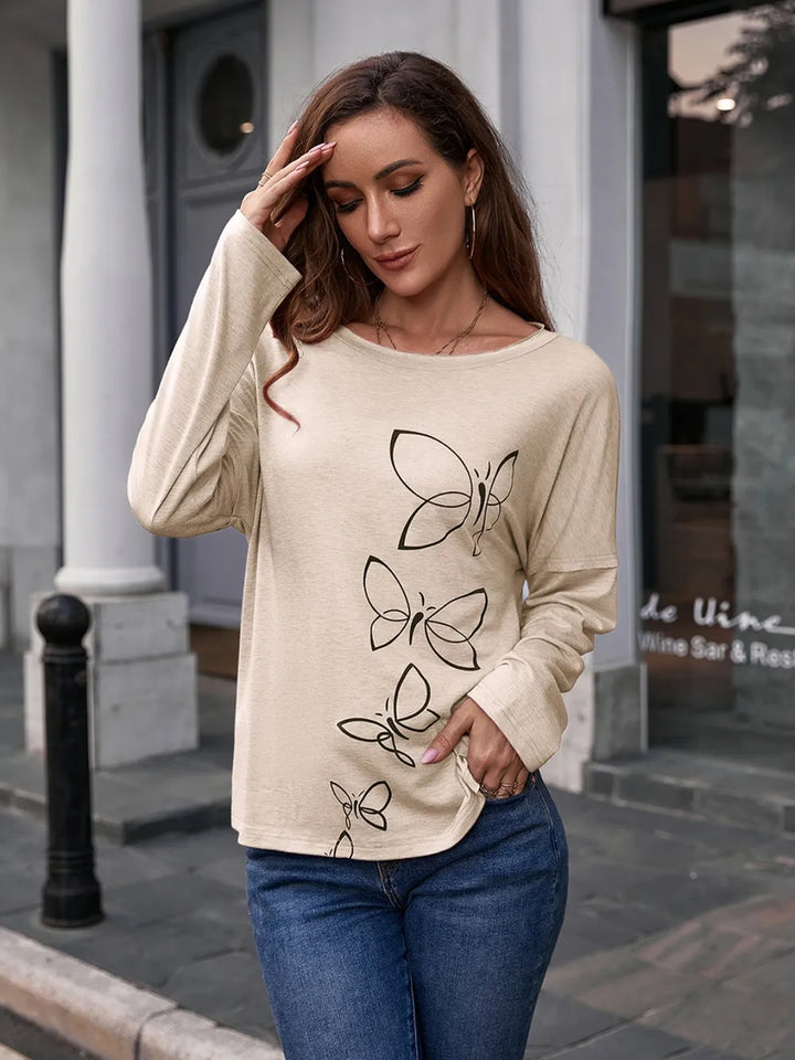 Ivy Lane Butterfly Round Neck Dropped Shoulder Blouse