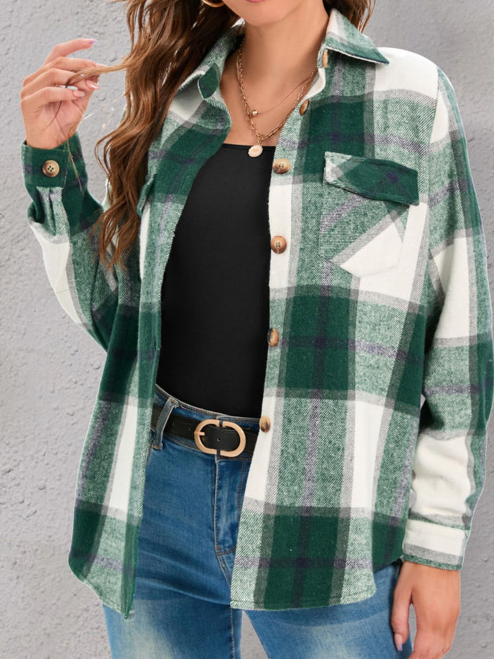 Plaid Shacket with Pockets and Collar