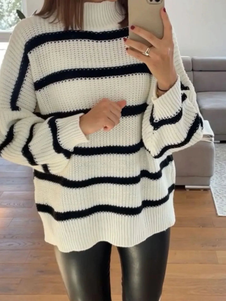 Striped Turtleneck Long Sleeve Sweater