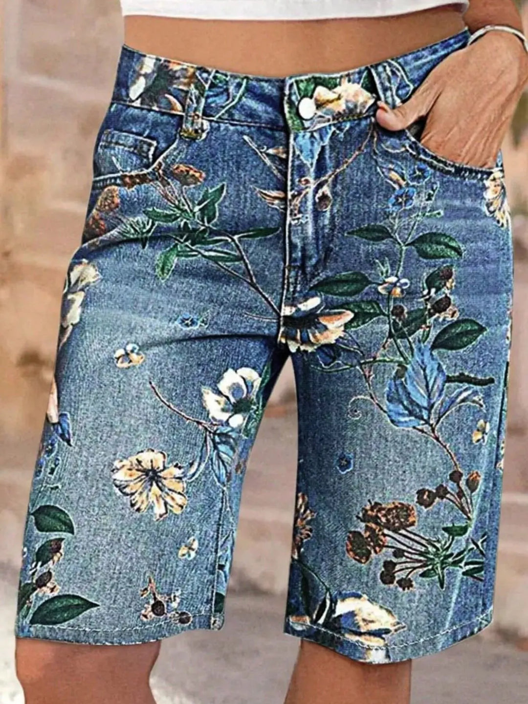 Floral Print Denim Shorts