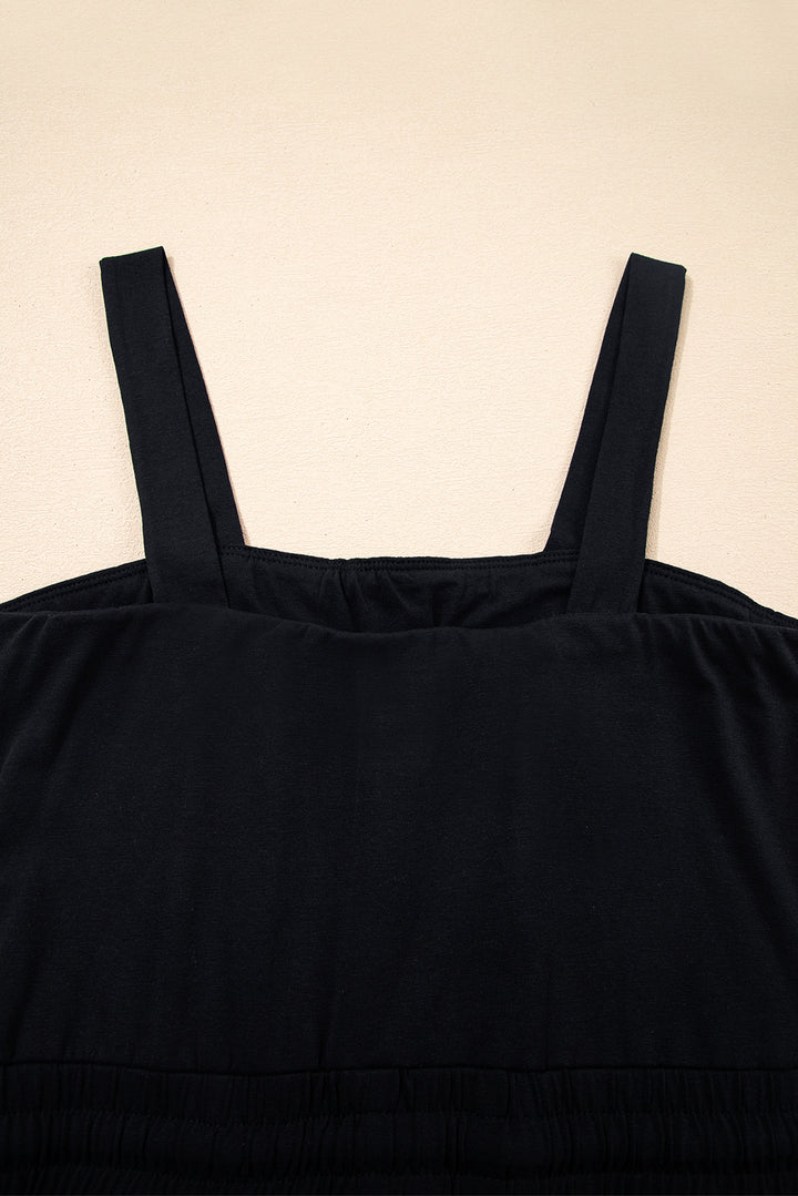 Black Drawstring Wide Leg Cargo Pockets Sleeveless Jumpsuit