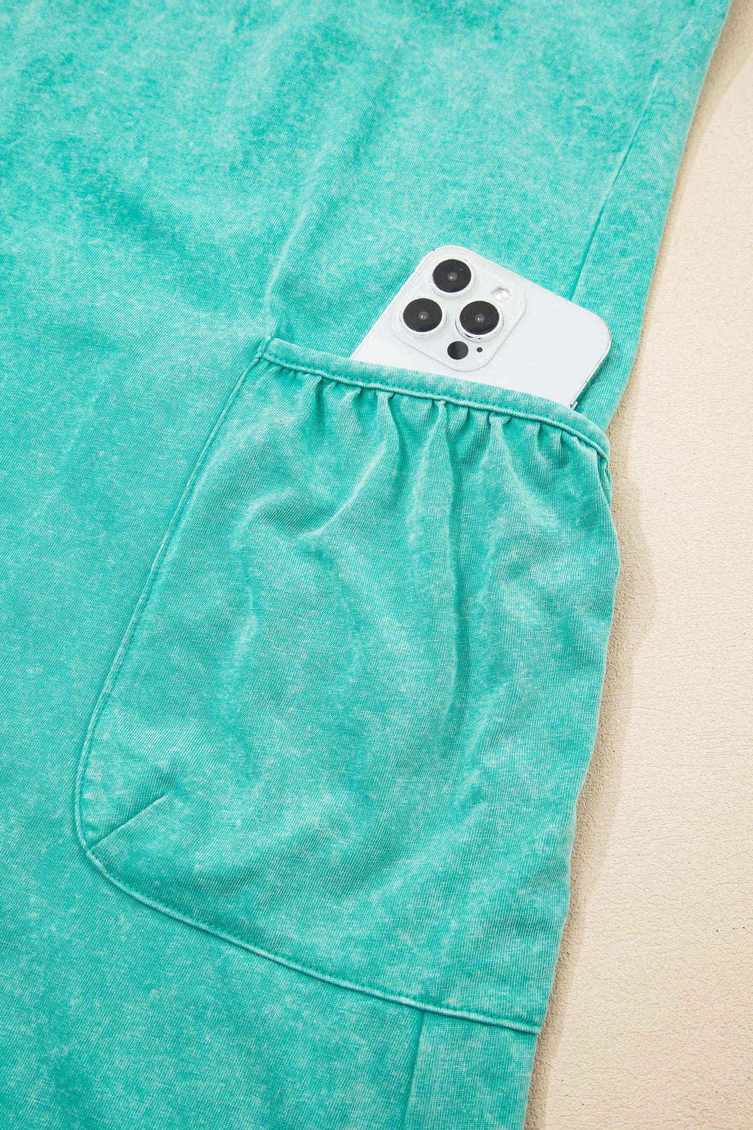 Mint Green Mineral Wash Spaghetti Straps Pocketed Romper